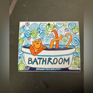 Colorful “Bathroom” Wall Art roughly 5 1/4” wide and 4 1/4” tall